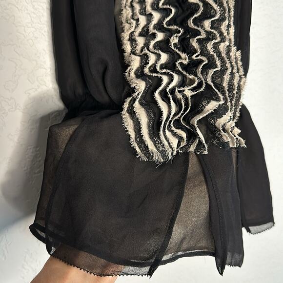 Neiman Marcus Robert Rodriguez Black Tan Ruffle Blouse Regal Victorian Medieval - Picture 5 of 6